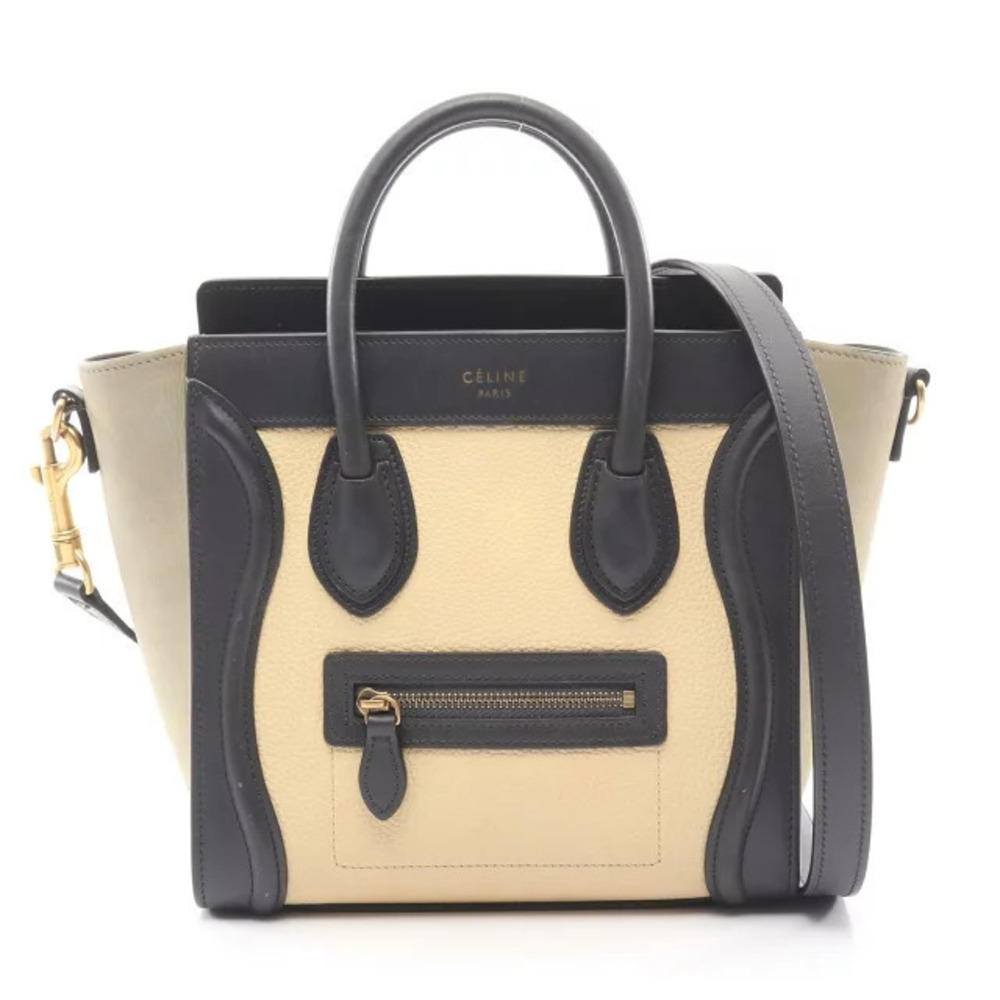 Celine Luggage Tote Shopper Handbag Leather Ivory White Black Beige Cream